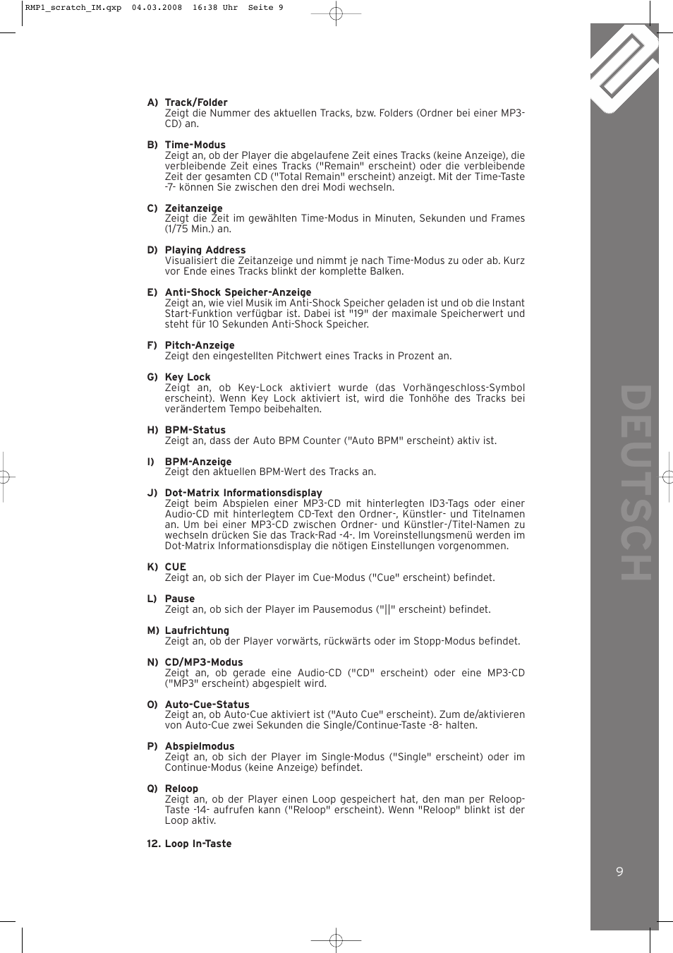 Deut sch | Reloop RMP-1 SCRATCH LTD. User Manual | Page 9 / 44