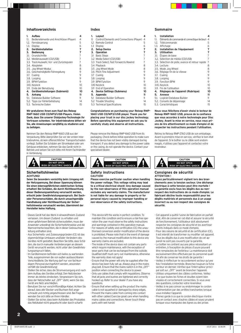 Reloop RMP-1660 USB User Manual | Page 2 / 16