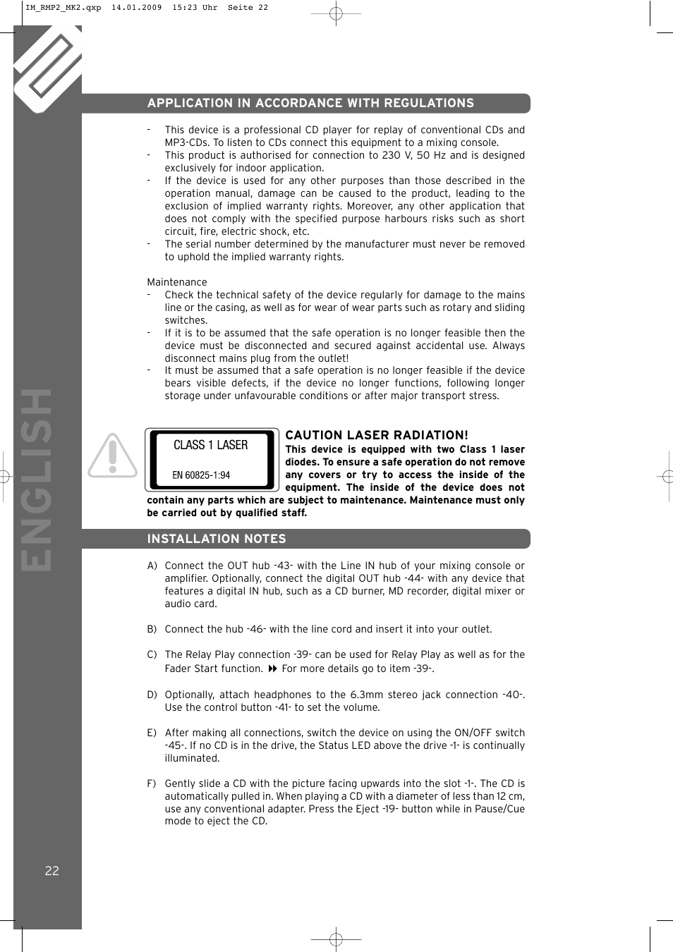 English | Reloop RMP-2 MK2 LTD. User Manual | Page 22 / 56