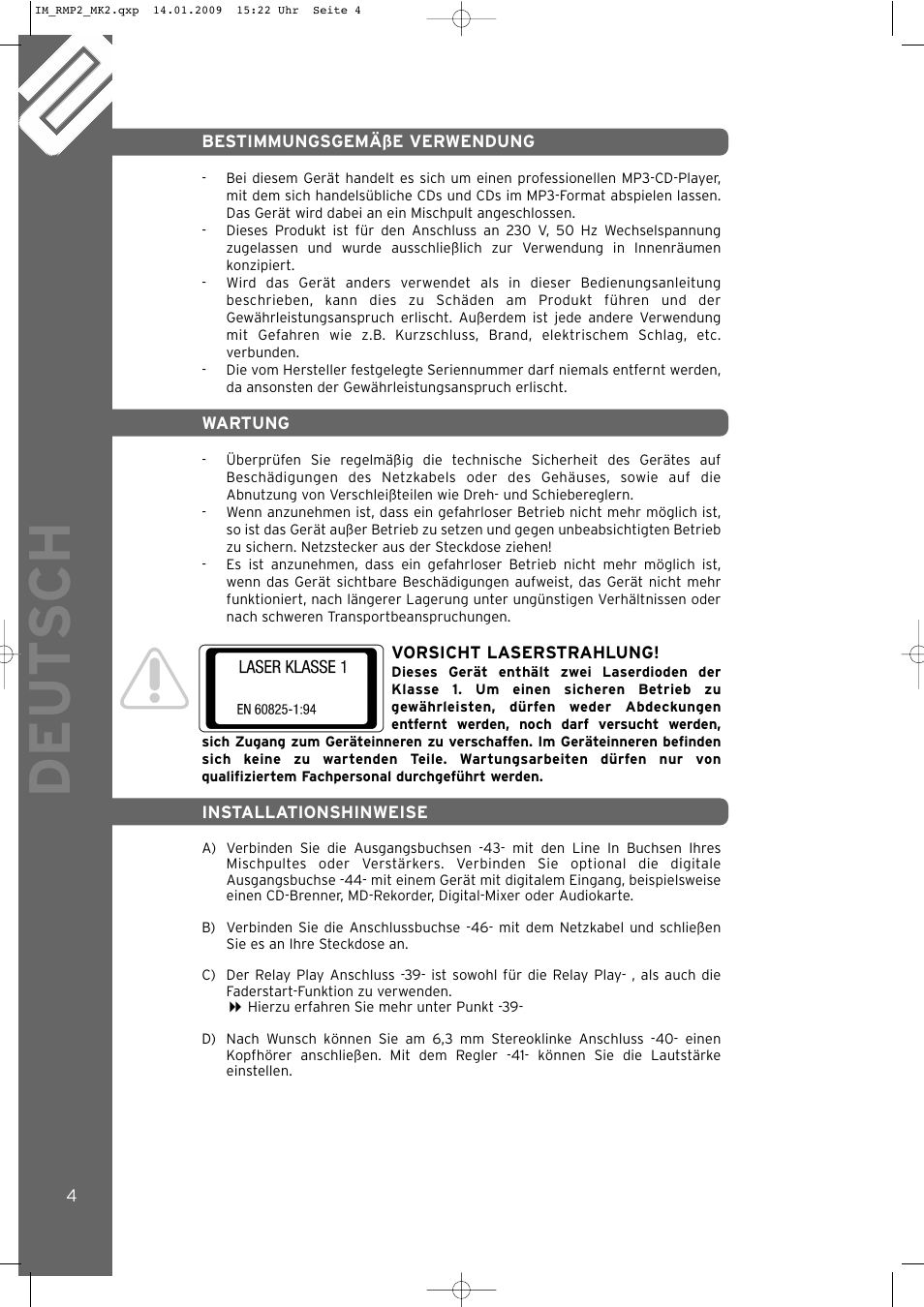 Deut sch | Reloop RMP-2 MK2 LTD. User Manual | Page 4 / 56