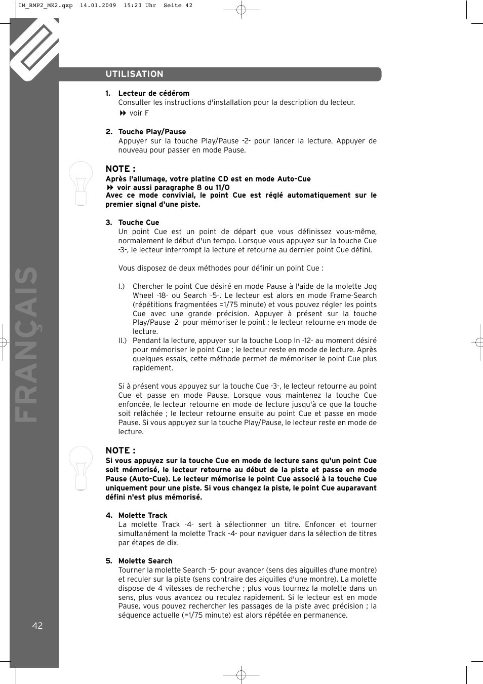 Fr ançais | Reloop RMP-2 MK2 LTD. User Manual | Page 42 / 56