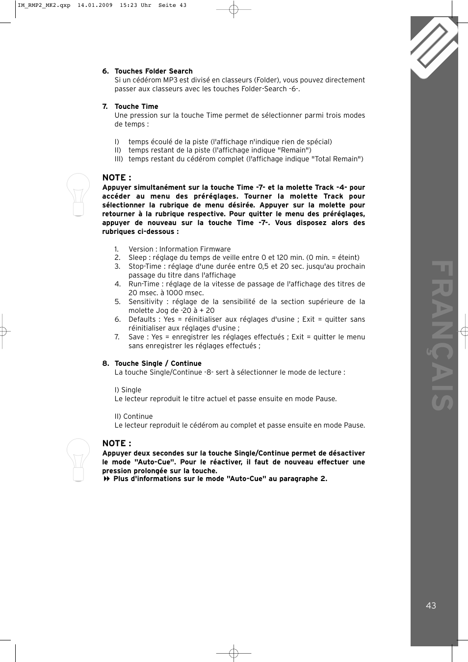 Fr ançais | Reloop RMP-2 MK2 LTD. User Manual | Page 43 / 56
