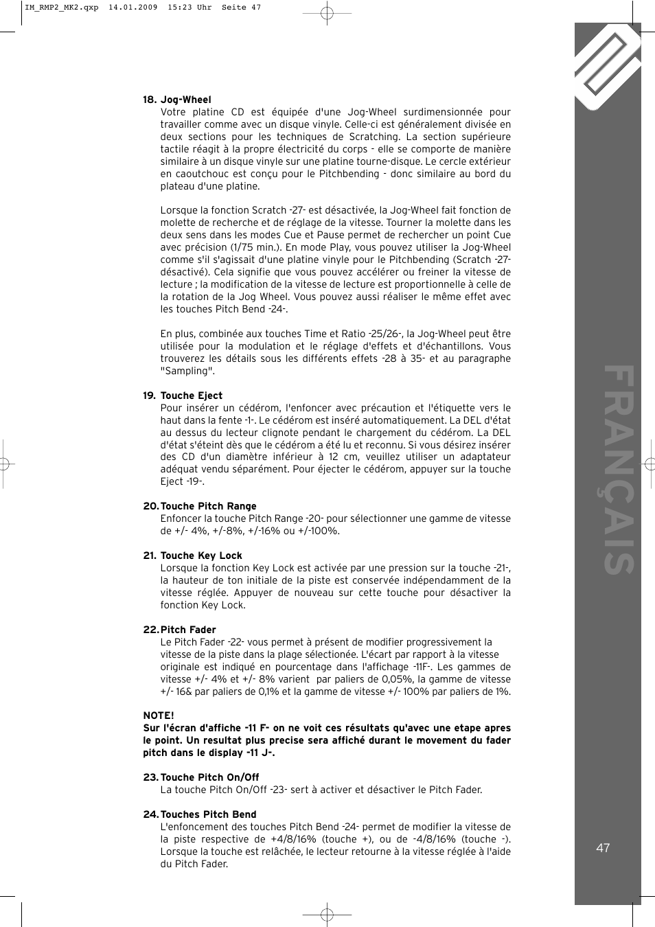 Fr ançais | Reloop RMP-2 MK2 LTD. User Manual | Page 47 / 56