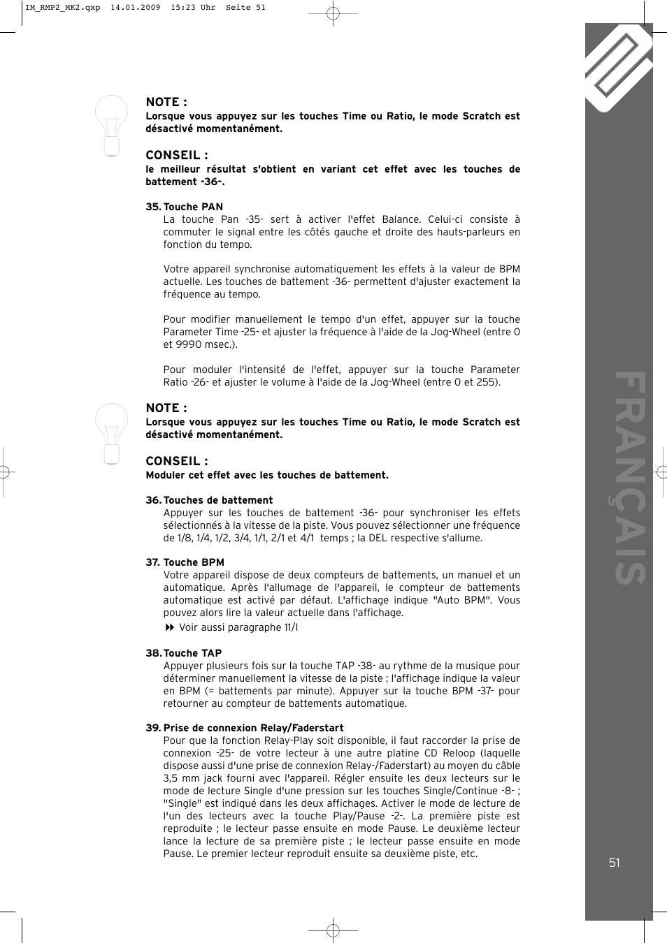 Fr ançais | Reloop RMP-2 MK2 LTD. User Manual | Page 51 / 56
