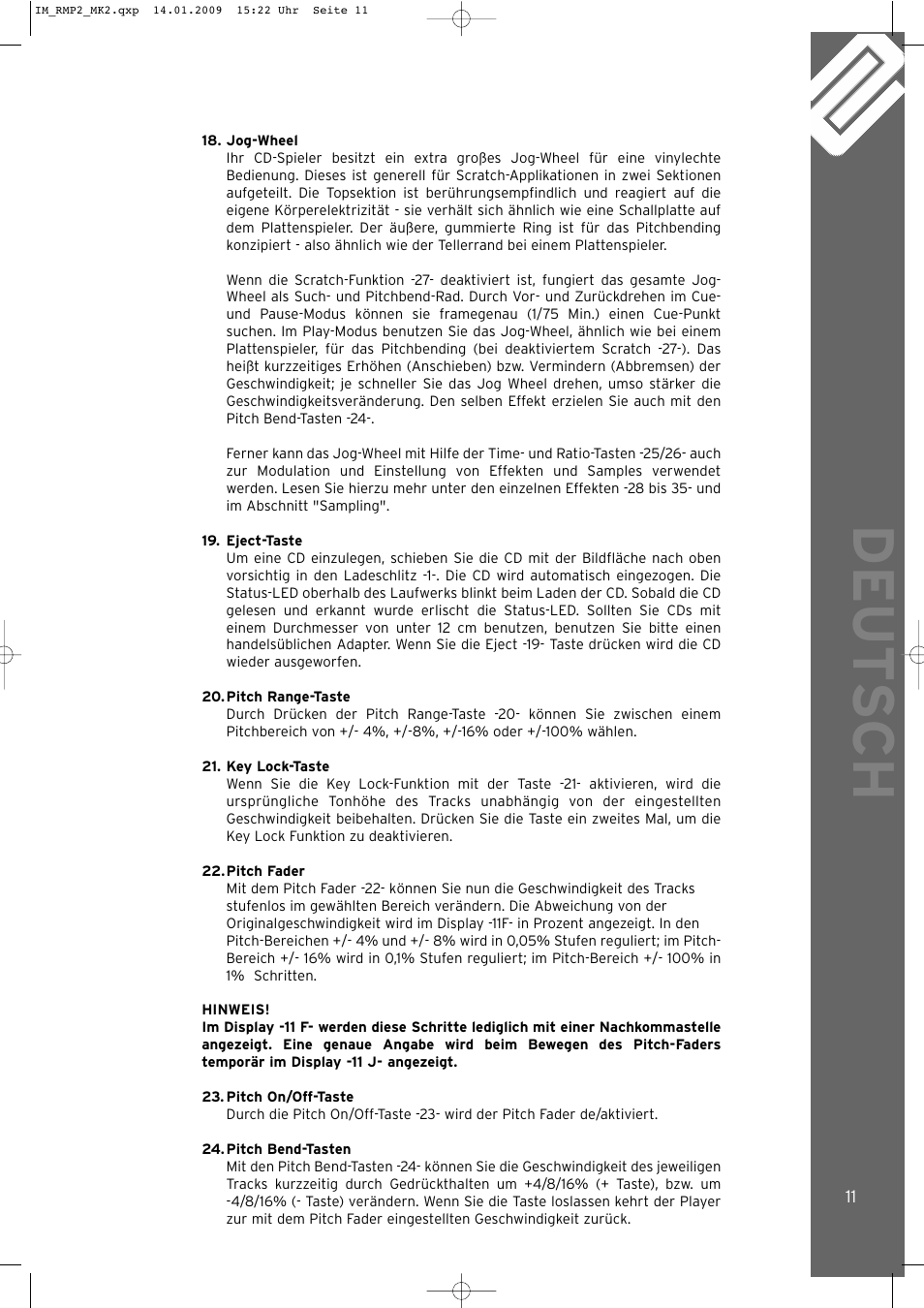Deut sch | Reloop RMP-2 MK2 B User Manual | Page 11 / 56