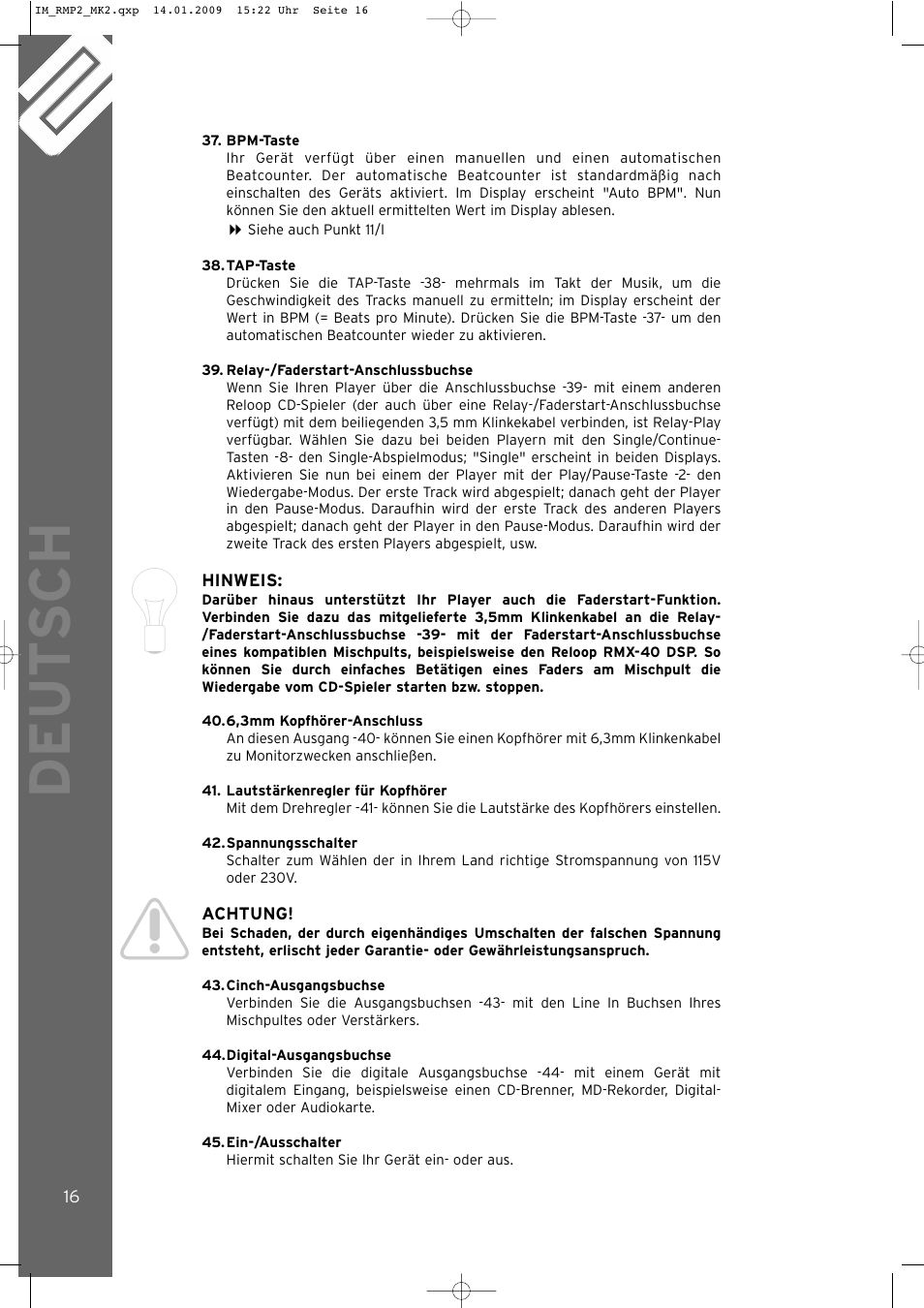 Deut sch | Reloop RMP-2 MK2 B User Manual | Page 16 / 56