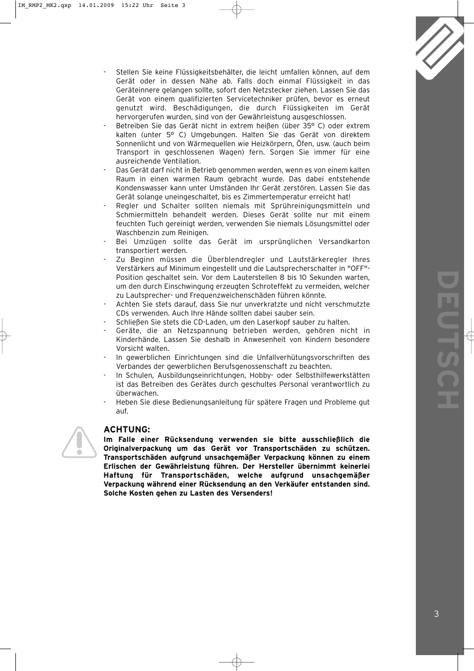 Deut sch | Reloop RMP-2 MK2 B User Manual | Page 3 / 56