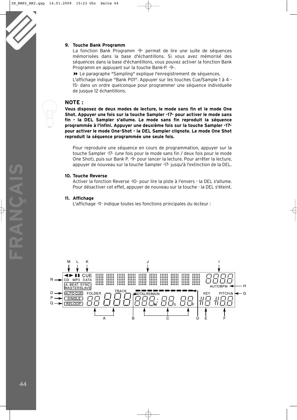 Fr ançais | Reloop RMP-2 MK2 B User Manual | Page 44 / 56
