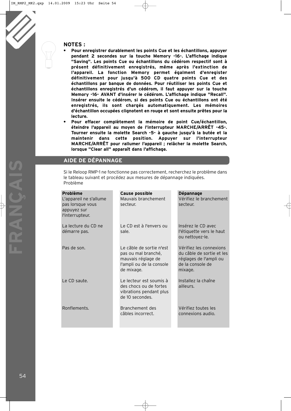 Fr ançais | Reloop RMP-2 MK2 B User Manual | Page 54 / 56