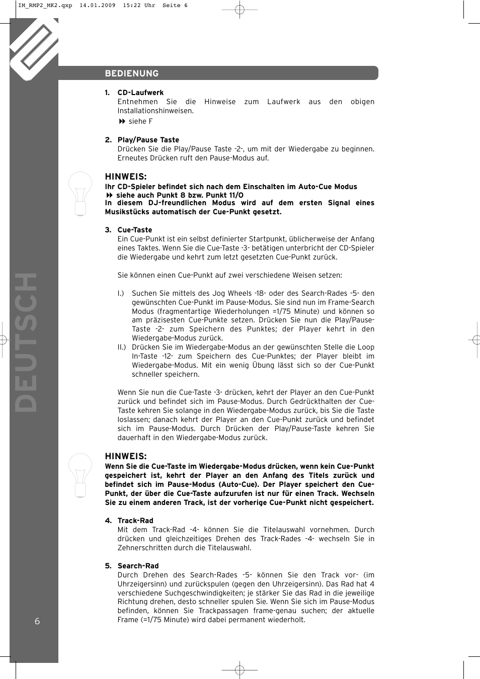 Deut sch | Reloop RMP-2 MK2 B User Manual | Page 6 / 56
