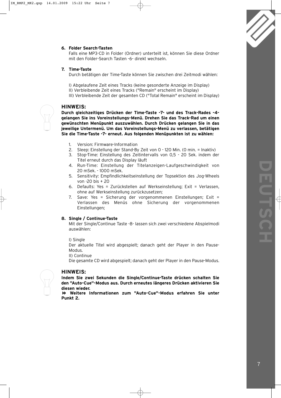 Deut sch | Reloop RMP-2 MK2 B User Manual | Page 7 / 56