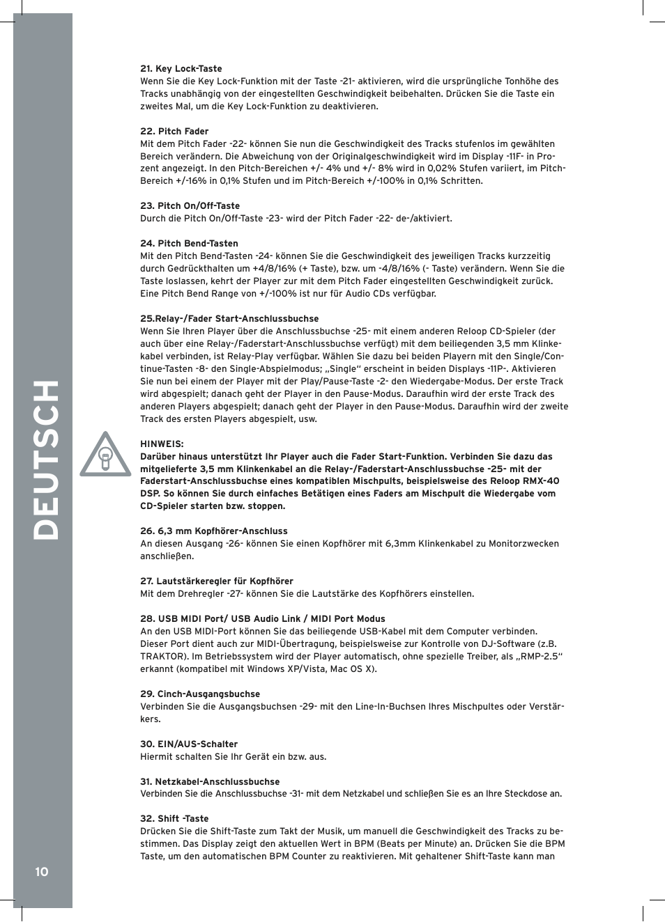 Reloop RMP-2.5 ALPHA User Manual | Page 10 / 68