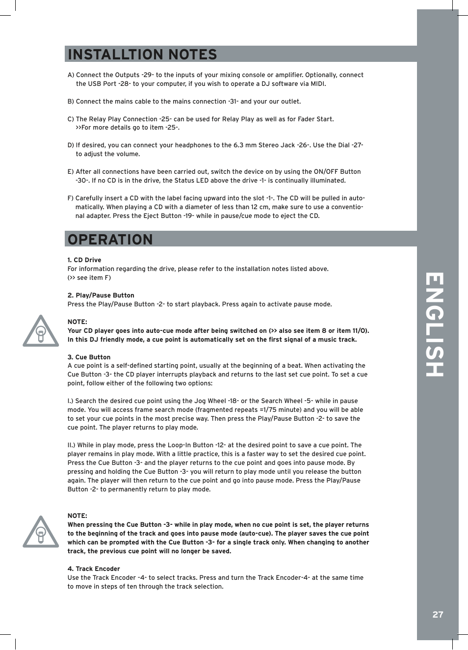 English, Operation | Reloop RMP-2.5 ALPHA User Manual | Page 27 / 68