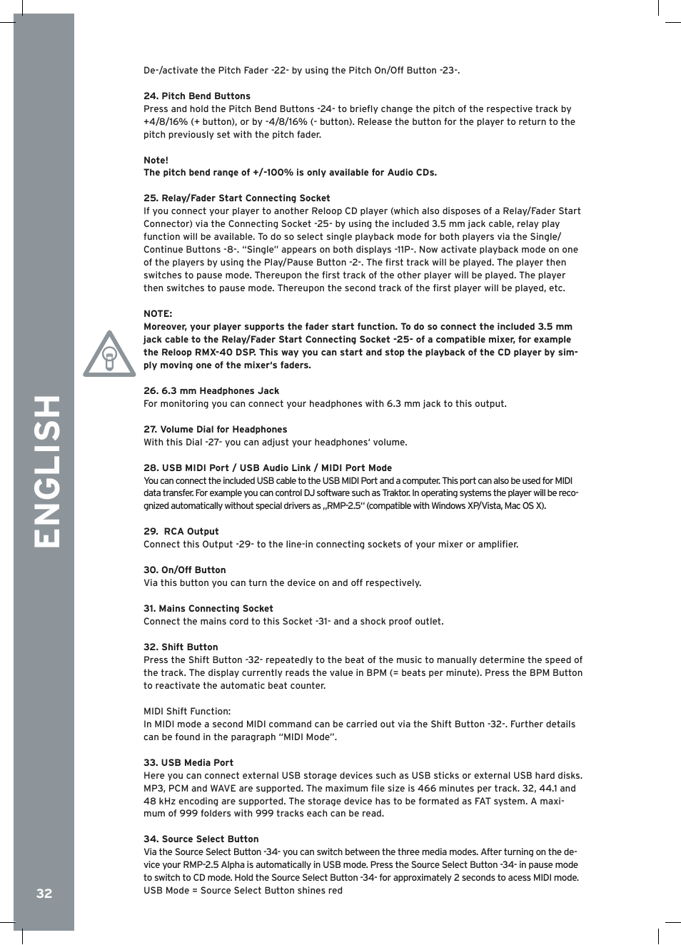 English | Reloop RMP-2.5 ALPHA User Manual | Page 32 / 68