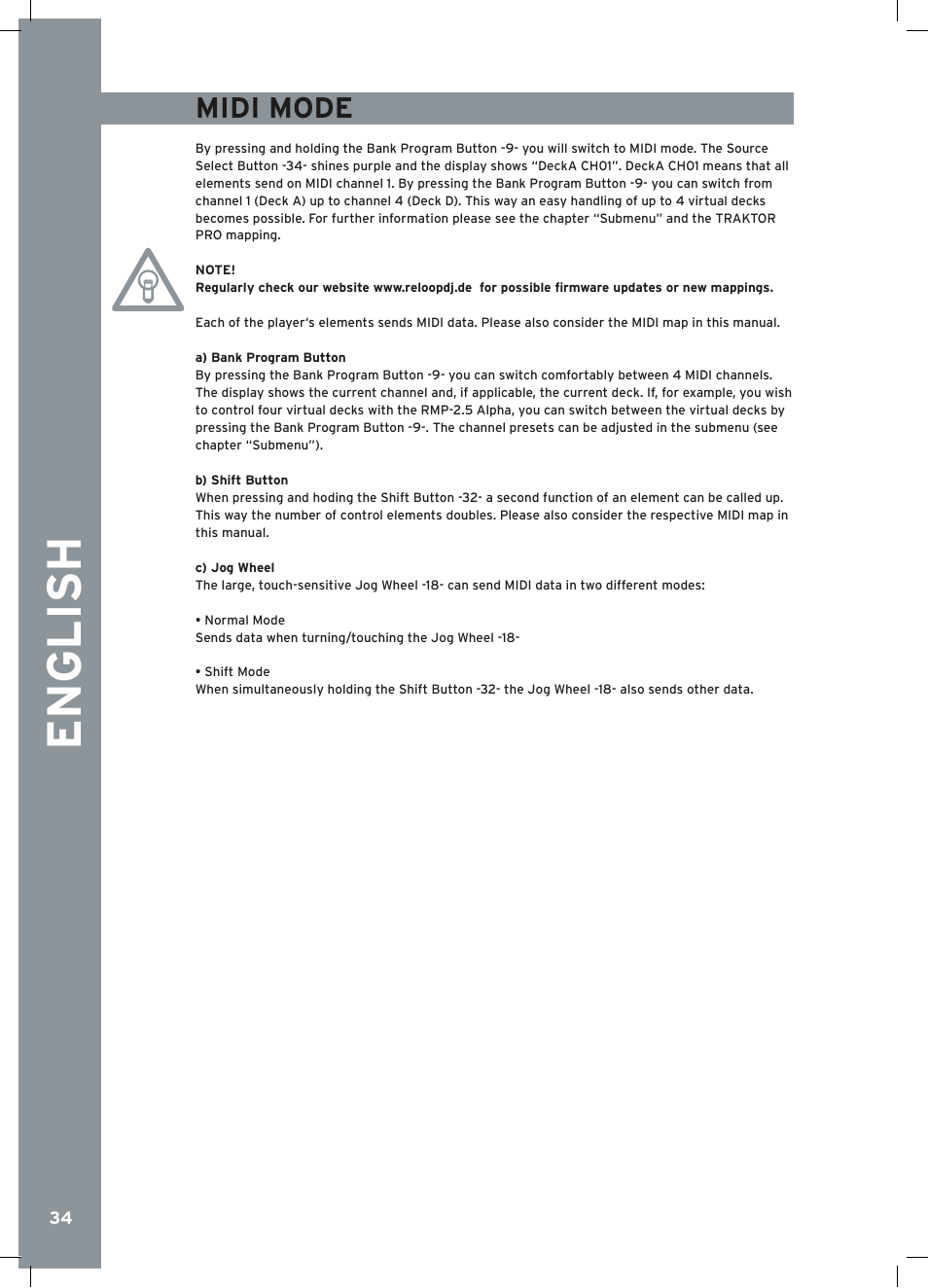 English, Midi mode | Reloop RMP-2.5 ALPHA User Manual | Page 34 / 68