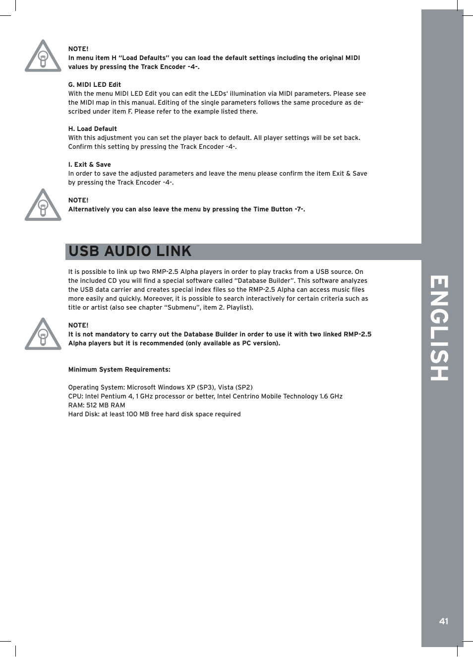 English, Usb audio link | Reloop RMP-2.5 ALPHA User Manual | Page 41 / 68