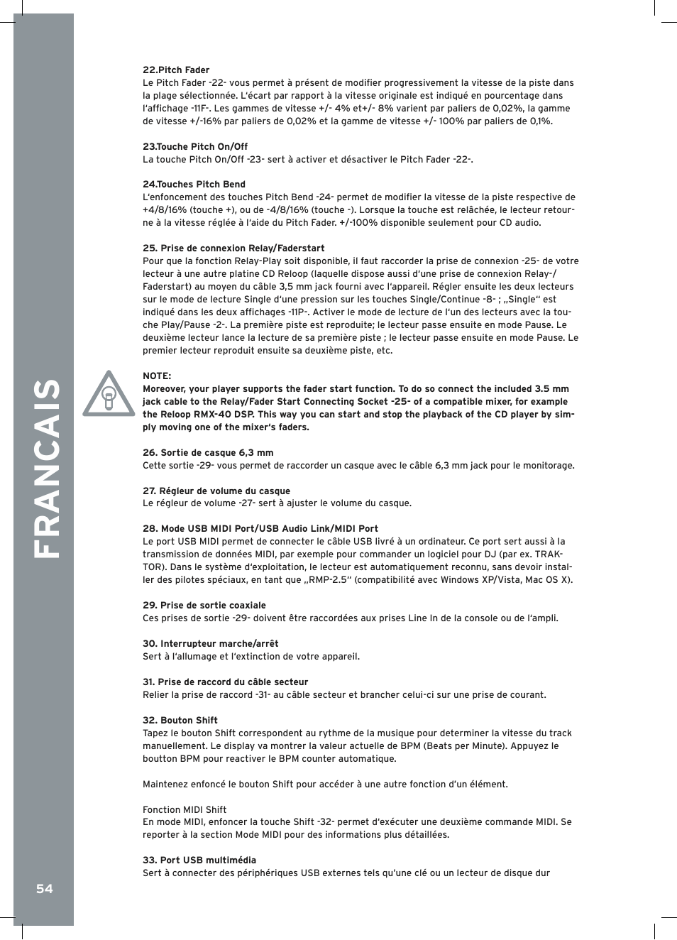 Fr anc ais | Reloop RMP-2.5 ALPHA User Manual | Page 54 / 68