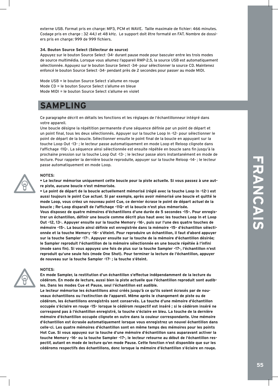 Fr anc ais, Sampling | Reloop RMP-2.5 ALPHA User Manual | Page 55 / 68