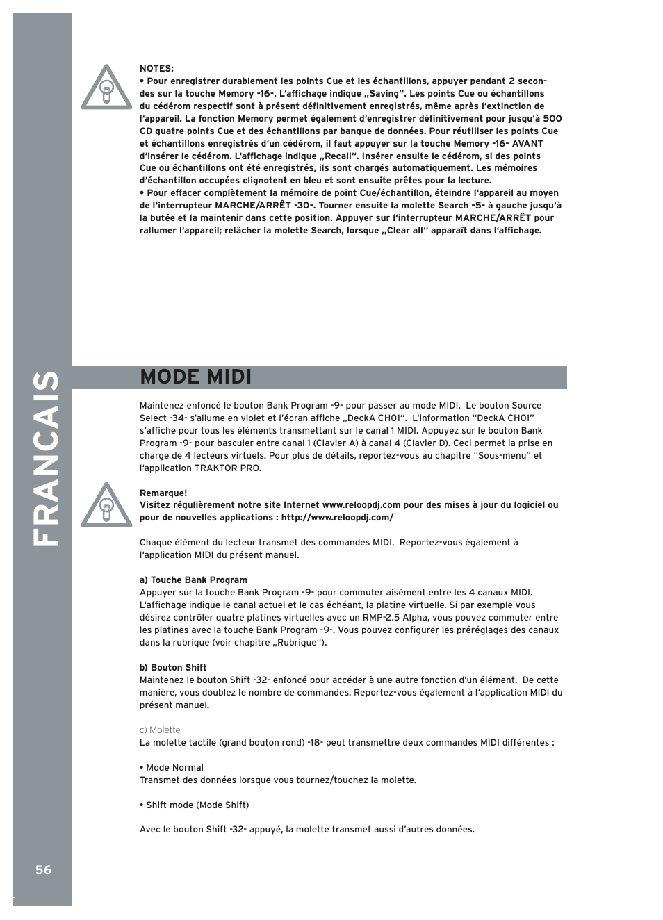 Fr anc ais, Mode midi | Reloop RMP-2.5 ALPHA User Manual | Page 56 / 68