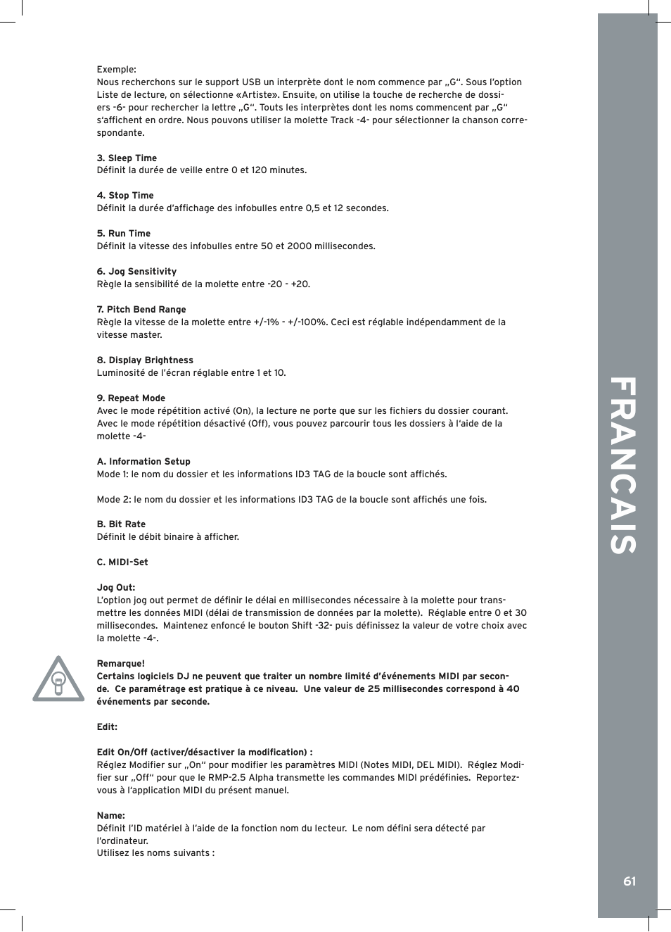 Fr anc ais | Reloop RMP-2.5 ALPHA User Manual | Page 61 / 68