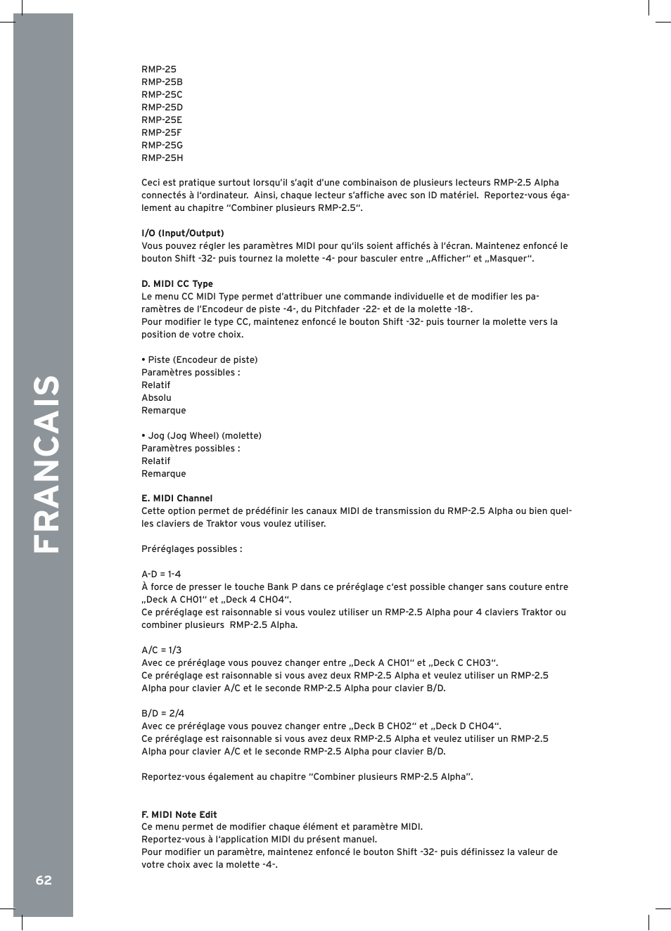 Fr anc ais | Reloop RMP-2.5 ALPHA User Manual | Page 62 / 68