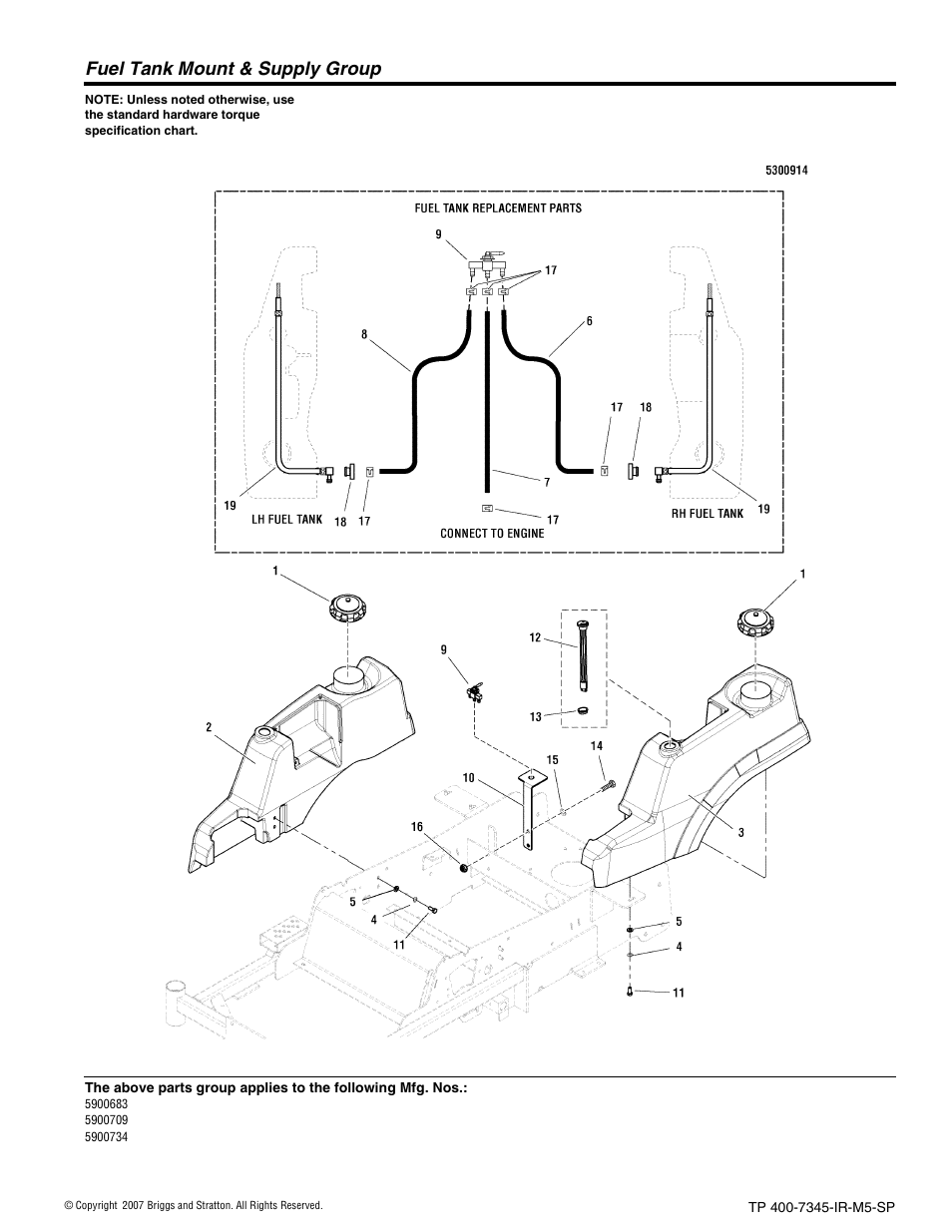 Fuel tank mount & supply group | Briggs & Stratton 5900709 User Manual | Page 10 / 50