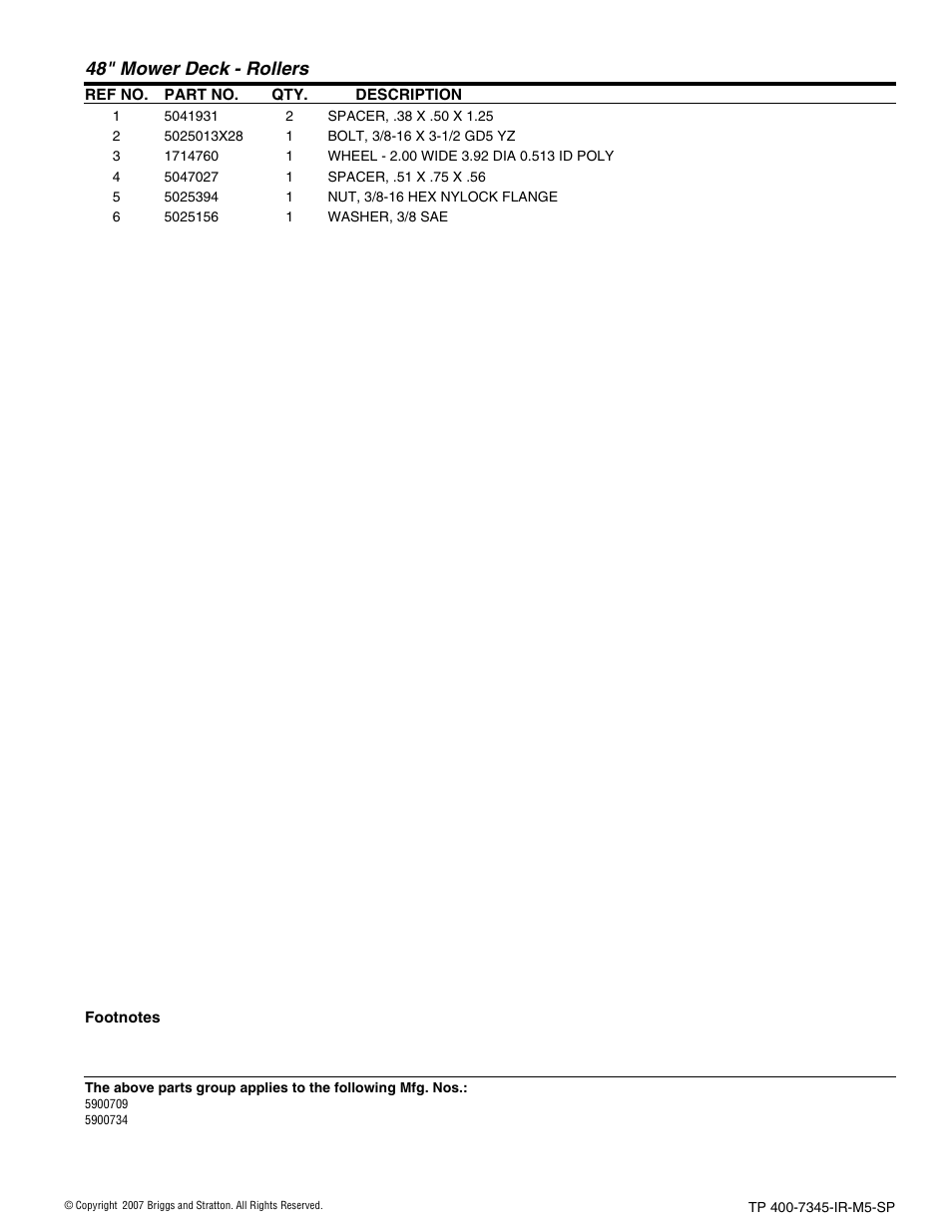 48" mower deck - rollers | Briggs & Stratton 5900709 User Manual | Page 47 / 50