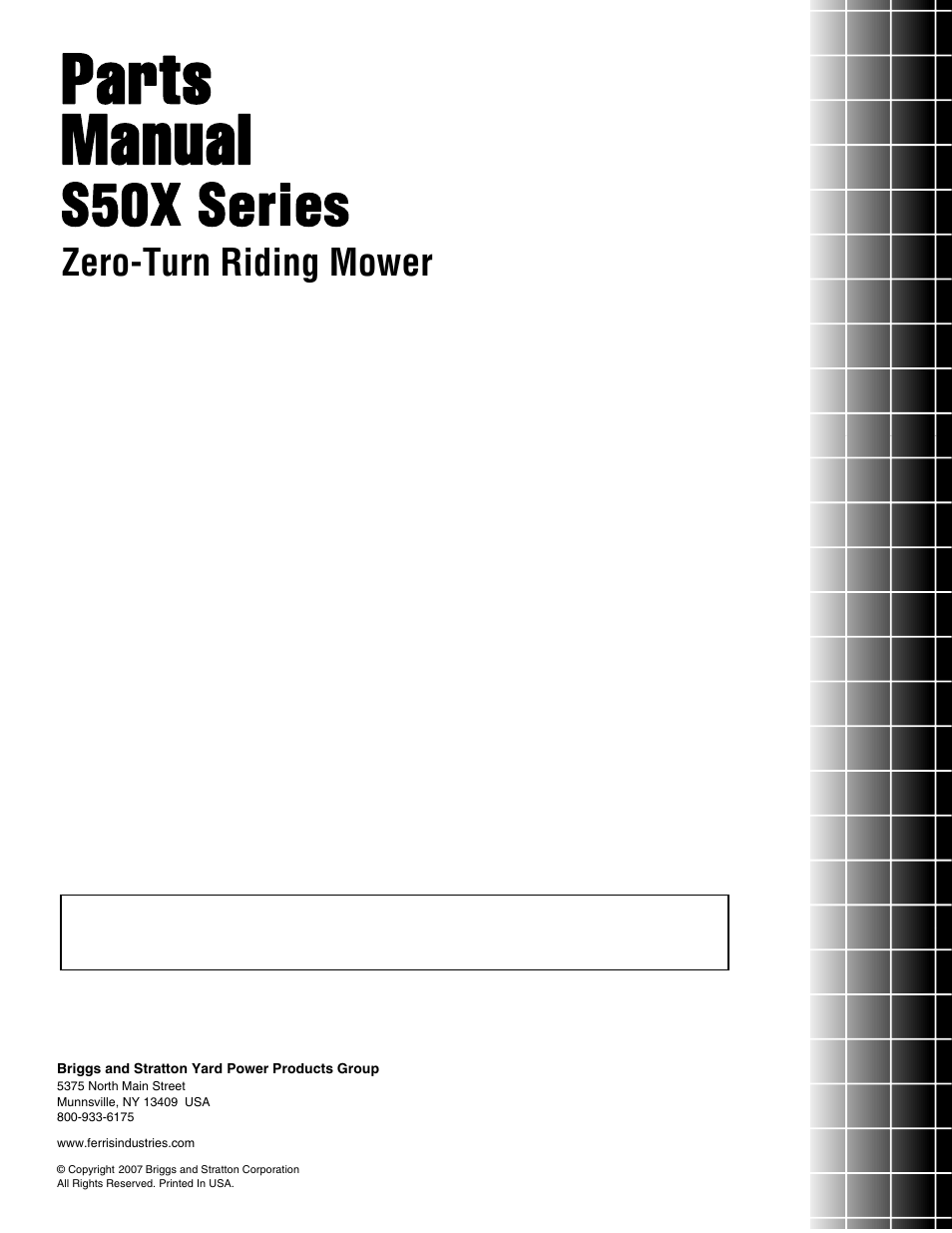Parts manual, S50x series, Zero-turn riding mower | Briggs & Stratton 5900709 User Manual | Page 50 / 50