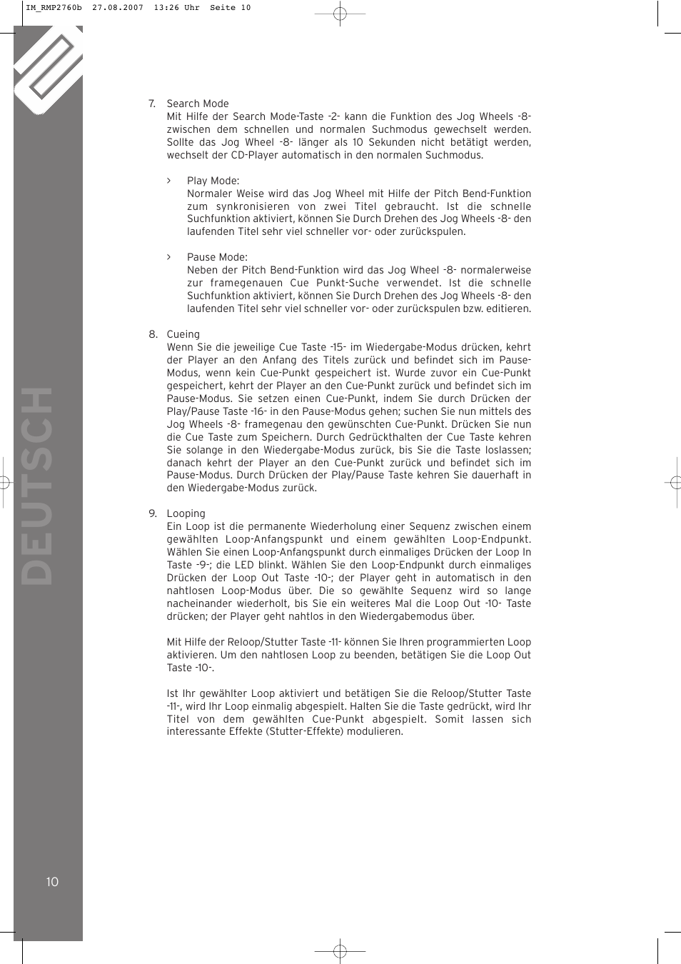 Deut sch | Reloop RMP-2760 User Manual | Page 10 / 38