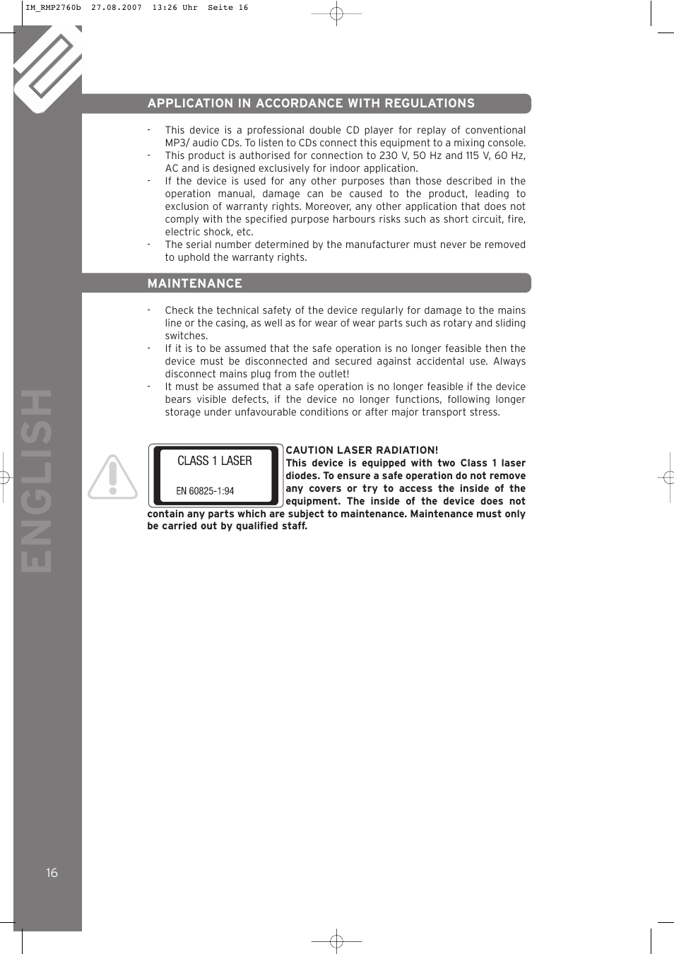 English | Reloop RMP-2760 User Manual | Page 16 / 38