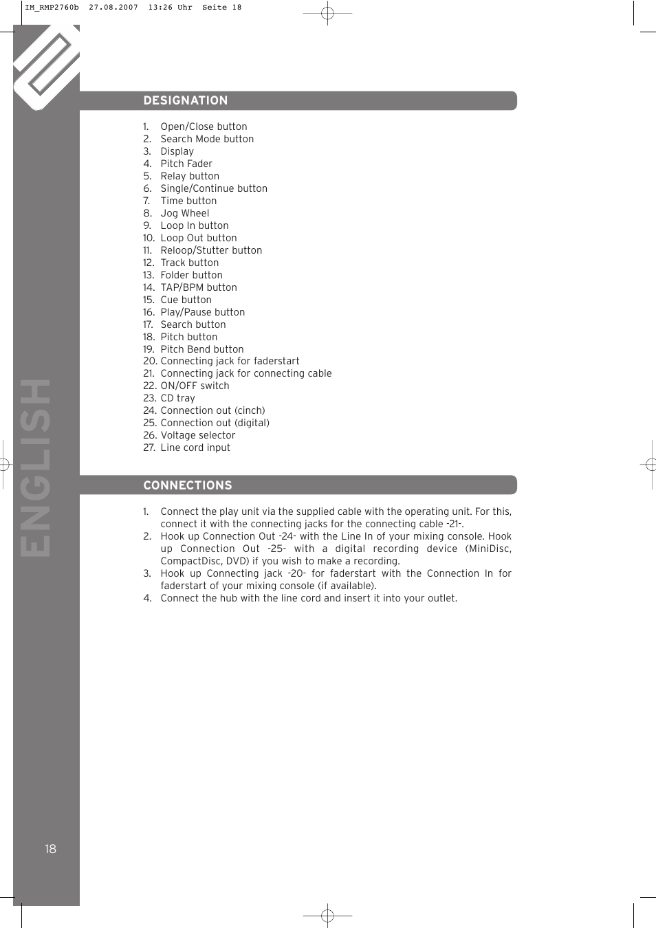 English | Reloop RMP-2760 User Manual | Page 18 / 38