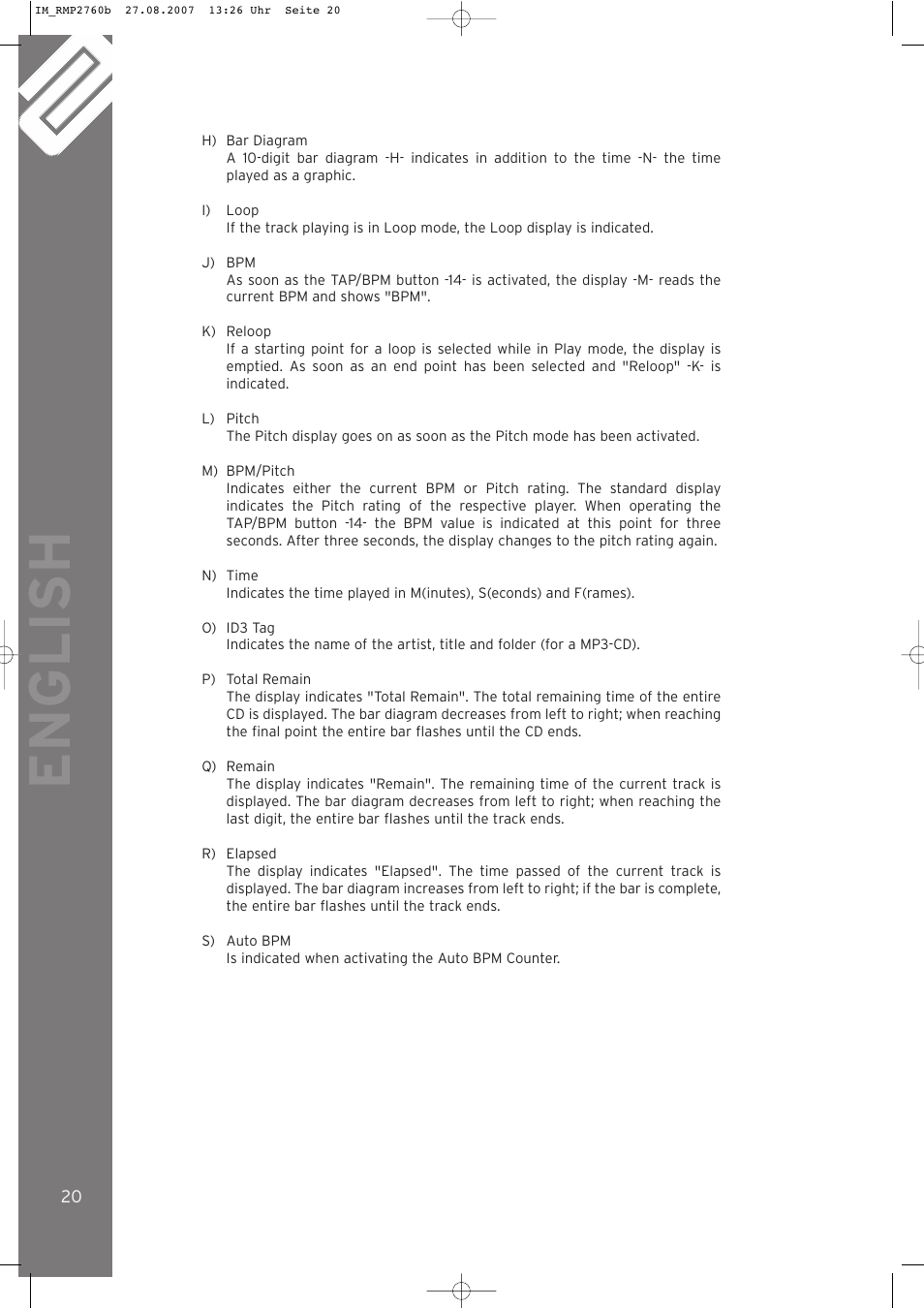 English | Reloop RMP-2760 User Manual | Page 20 / 38