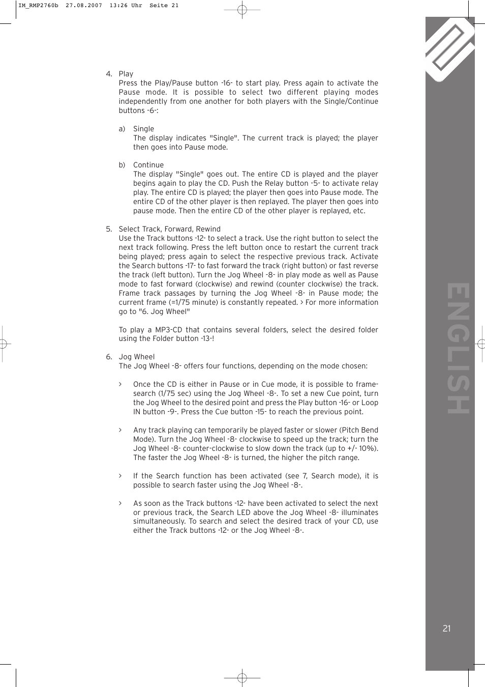 English | Reloop RMP-2760 User Manual | Page 21 / 38