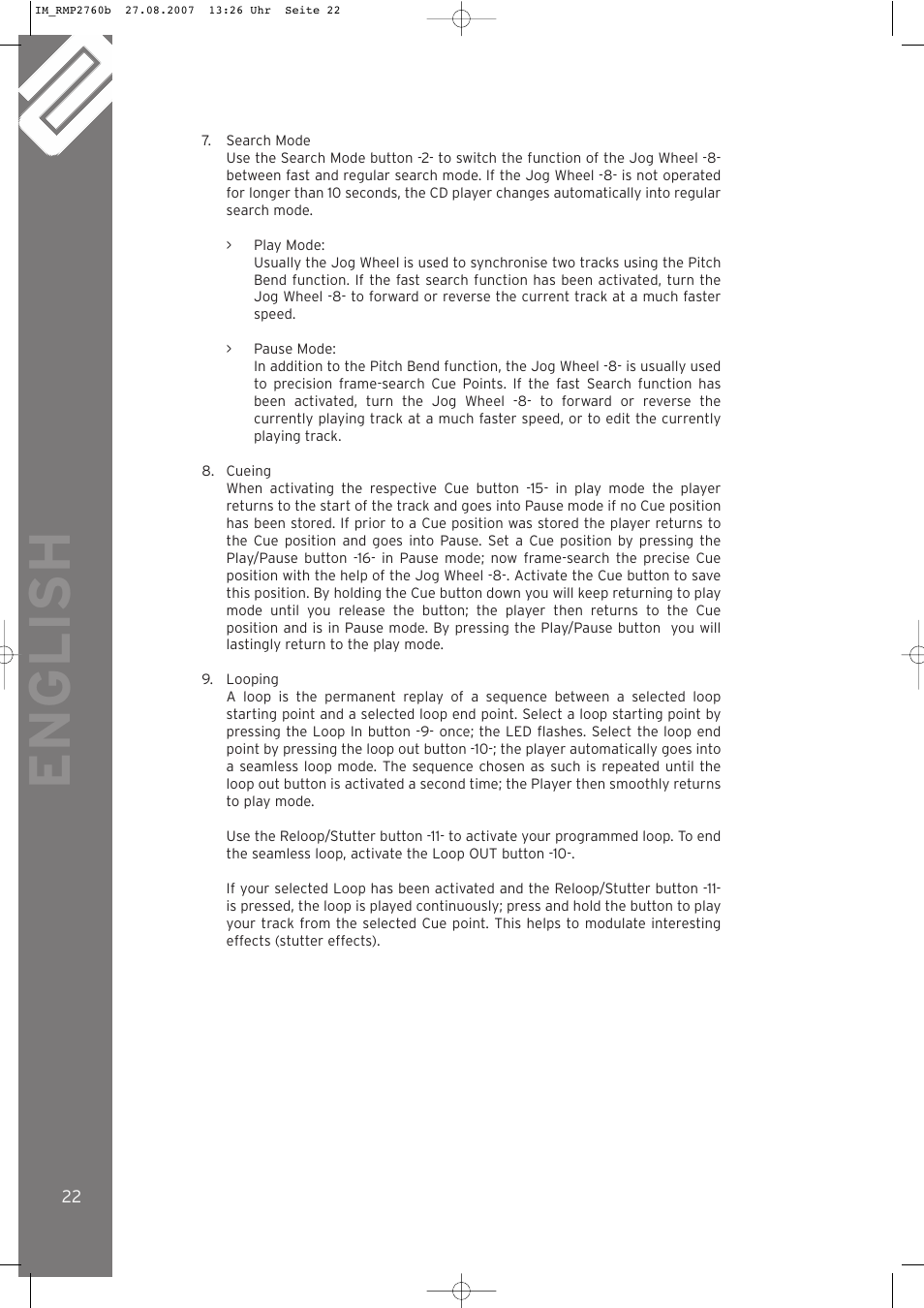 English | Reloop RMP-2760 User Manual | Page 22 / 38