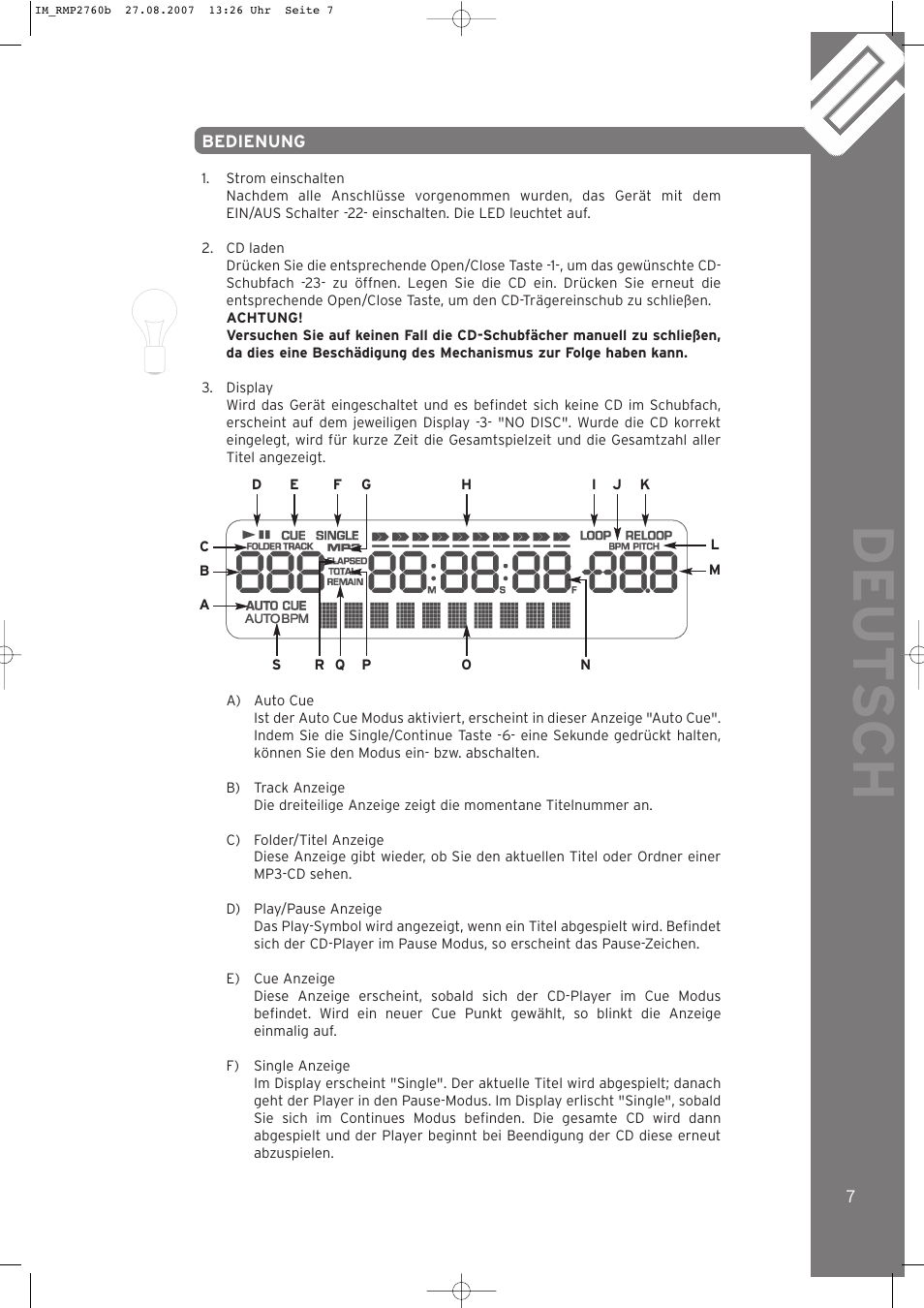 Deut sch | Reloop RMP-2760 User Manual | Page 7 / 38