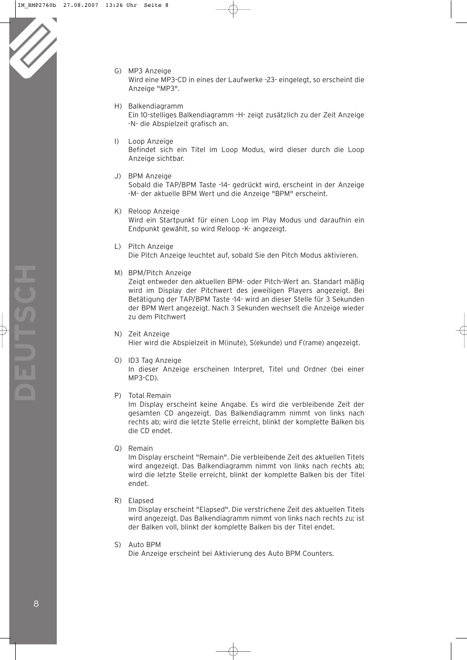 Deut sch | Reloop RMP-2760 User Manual | Page 8 / 38