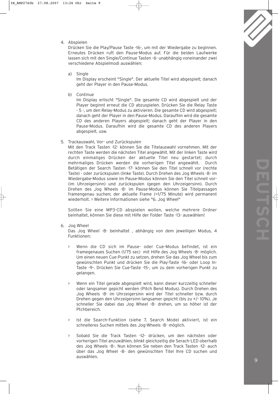 Deut sch | Reloop RMP-2760 User Manual | Page 9 / 38