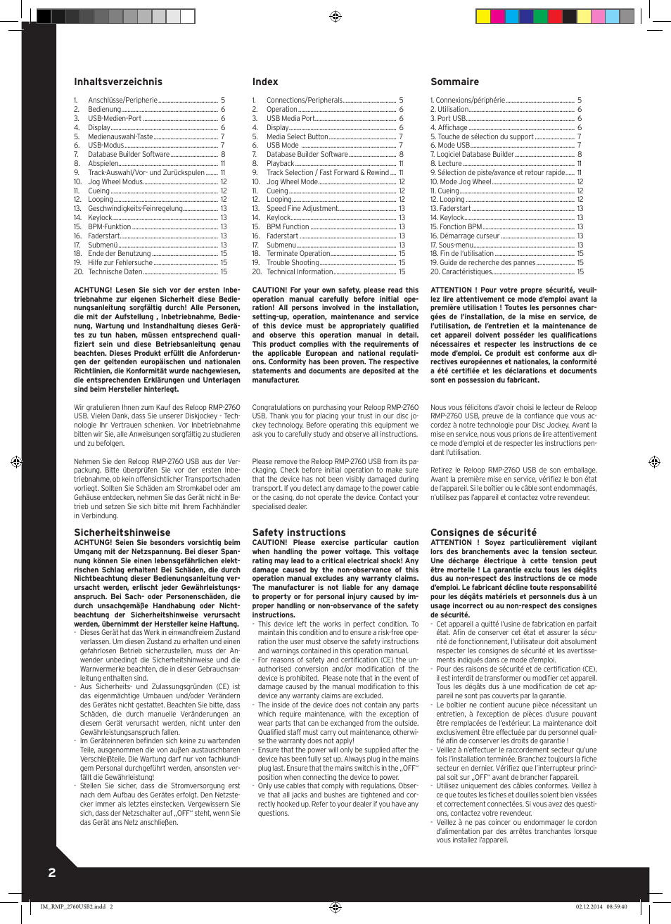 Reloop RMP-2760 USB User Manual | Page 2 / 16
