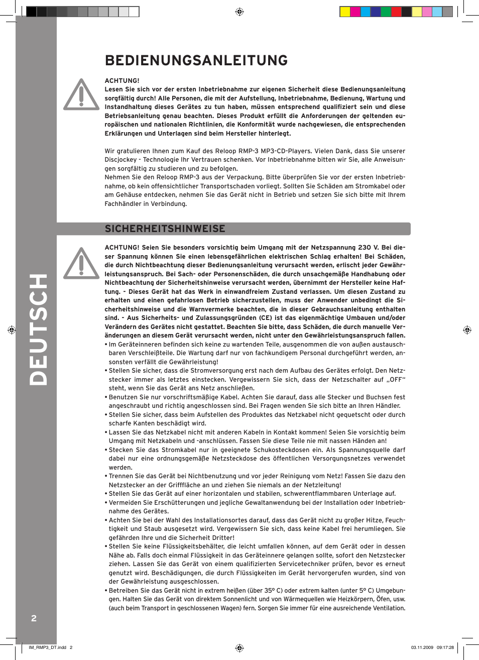 Bedienungsanleitung | Reloop RMP-3 User Manual | Page 2 / 80