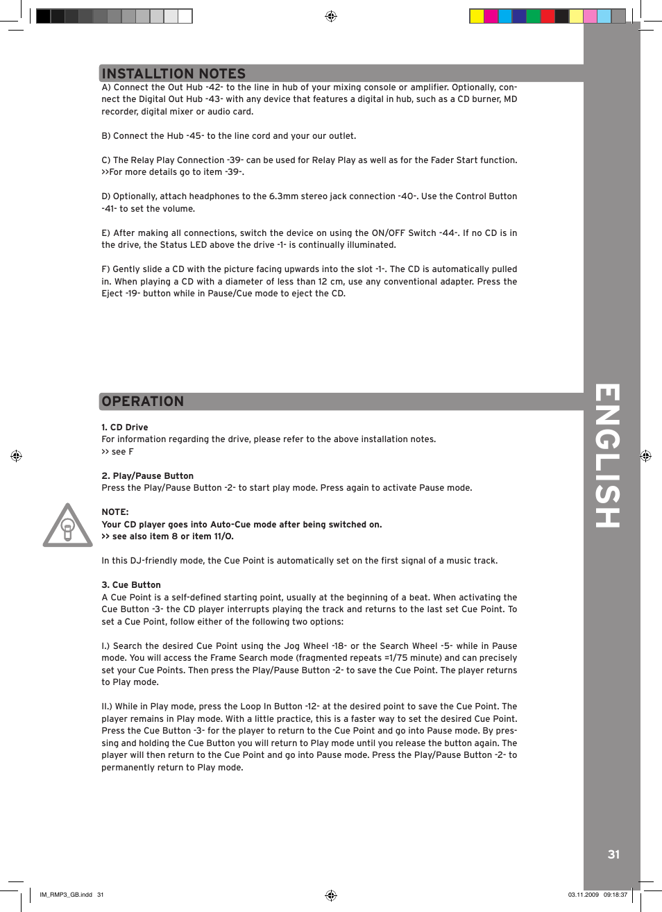 English, Operation | Reloop RMP-3 User Manual | Page 31 / 80