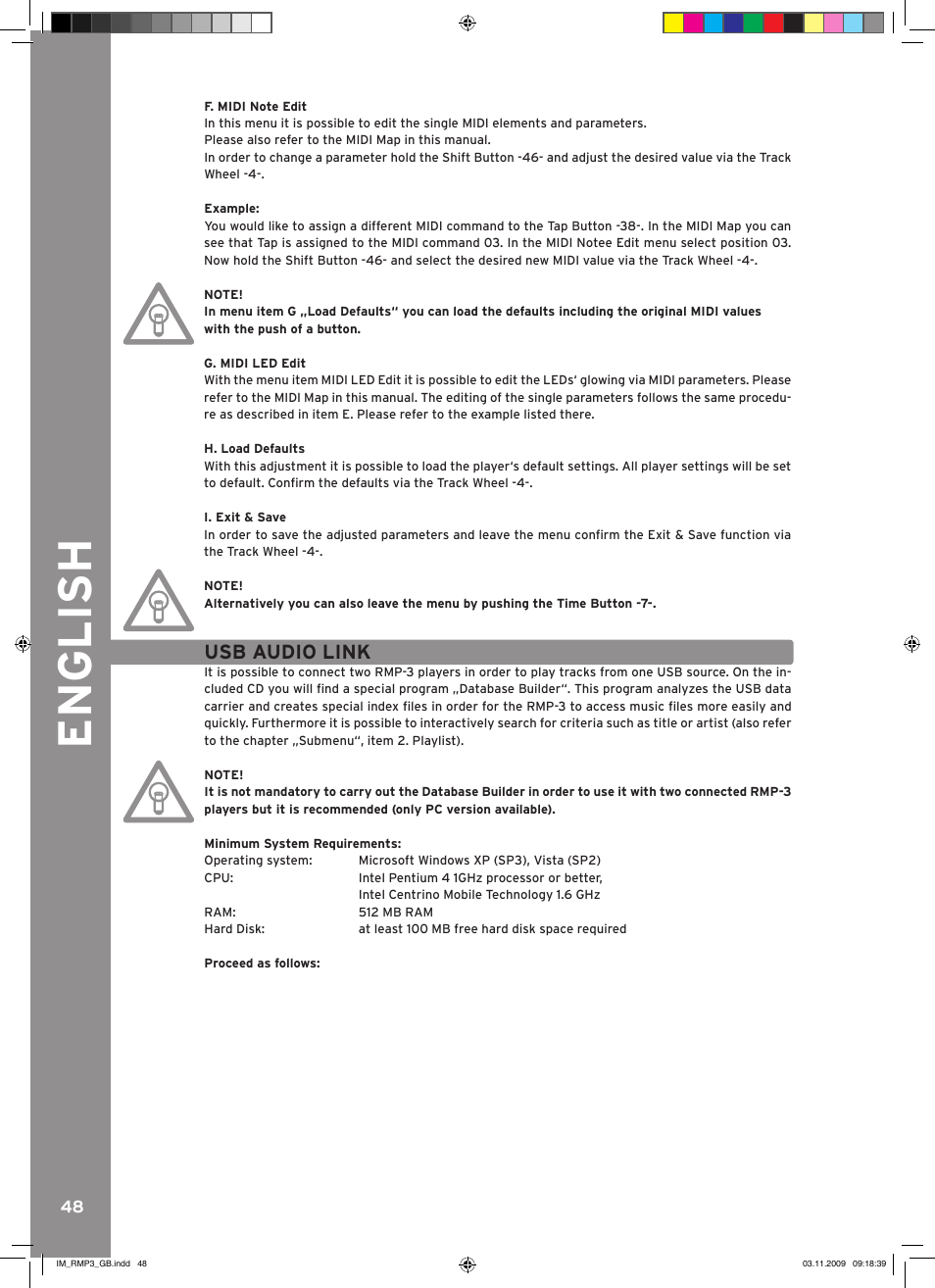 English, Usb audio link | Reloop RMP-3 User Manual | Page 48 / 80
