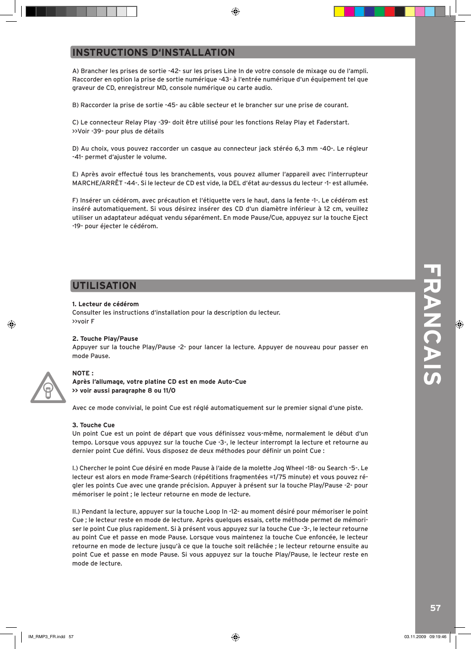 Fr anc ais | Reloop RMP-3 User Manual | Page 57 / 80