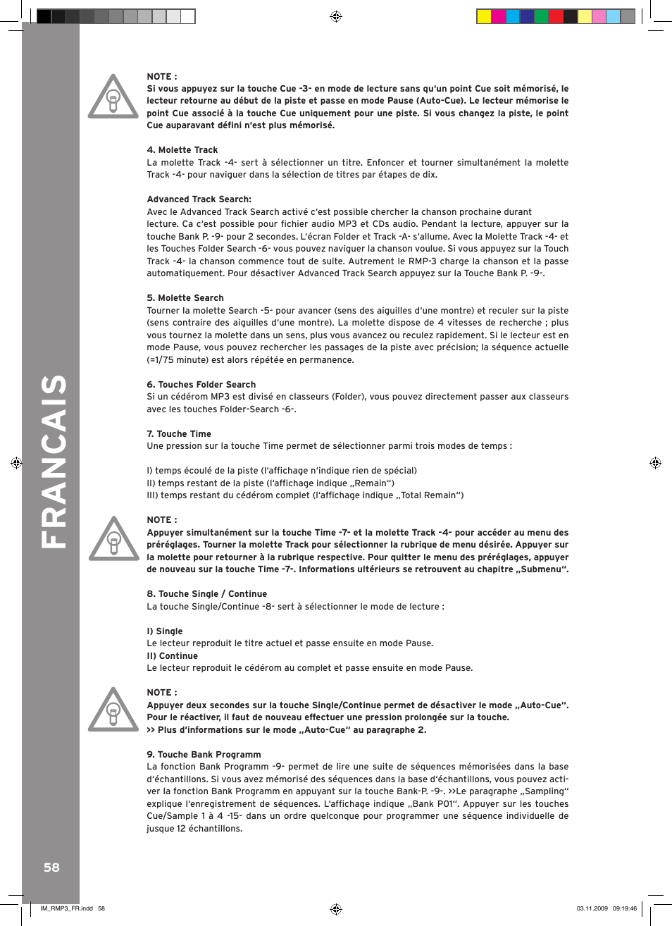 Fr anc ais | Reloop RMP-3 User Manual | Page 58 / 80