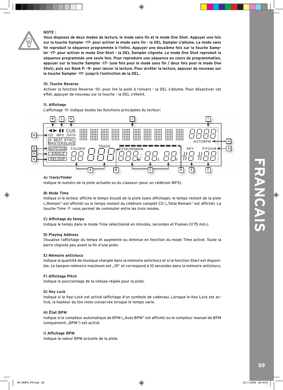 Fr anc ais | Reloop RMP-3 User Manual | Page 59 / 80