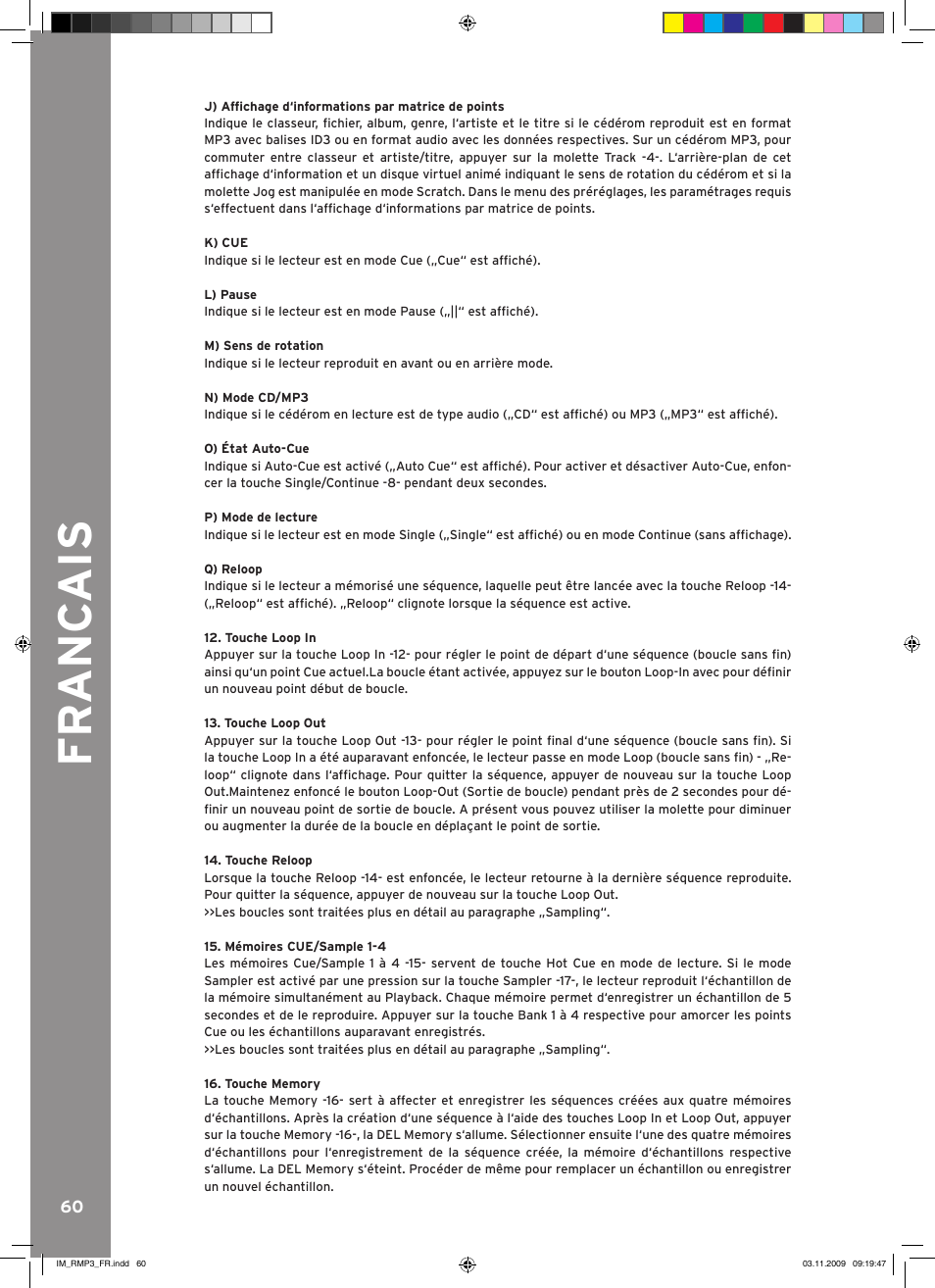 Fr anc ais | Reloop RMP-3 User Manual | Page 60 / 80
