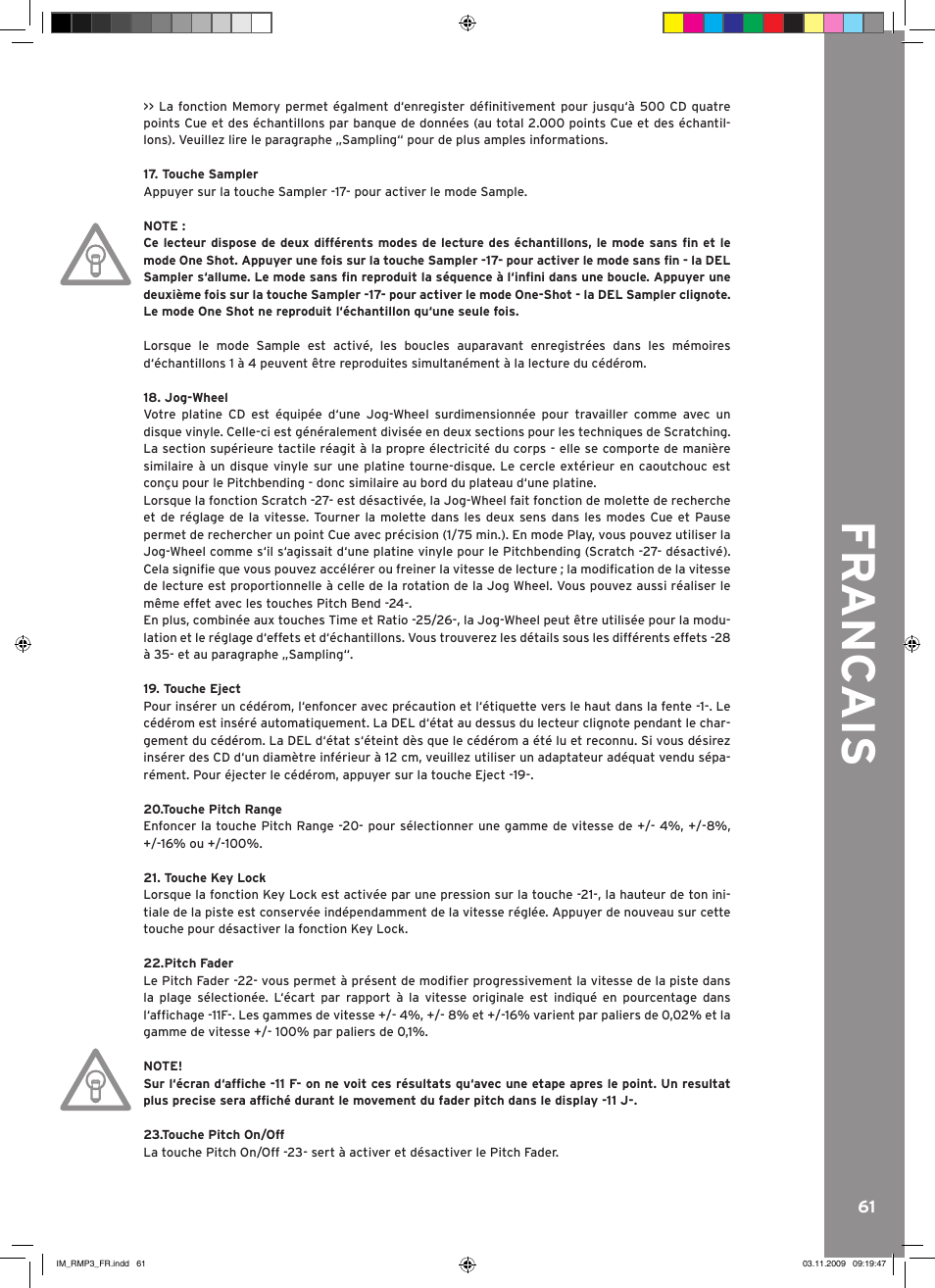 Fr anc ais | Reloop RMP-3 User Manual | Page 61 / 80