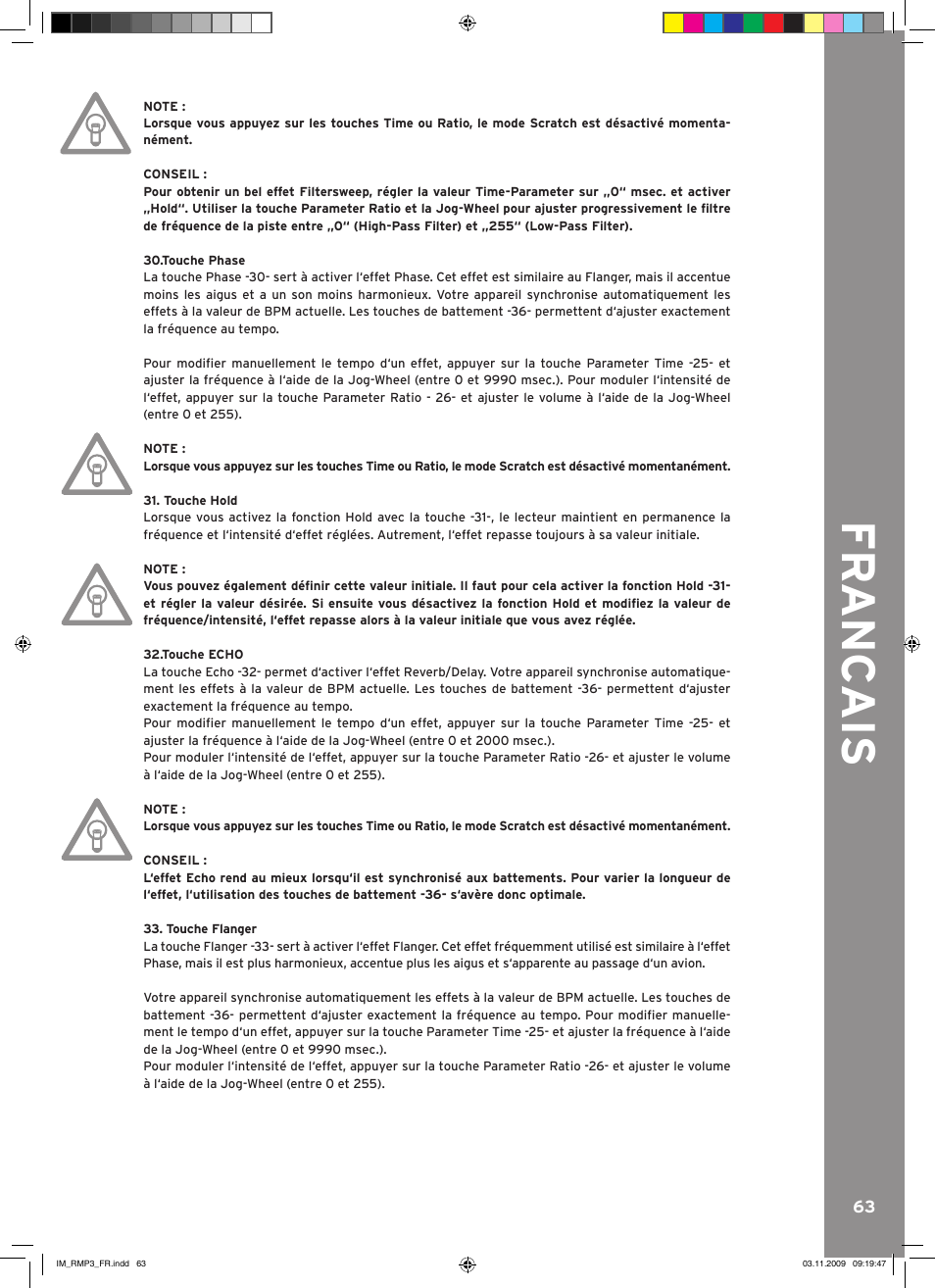 Fr anc ais | Reloop RMP-3 User Manual | Page 63 / 80