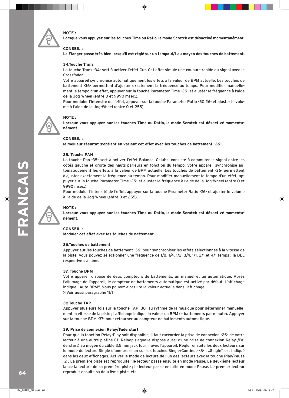 Fr anc ais | Reloop RMP-3 User Manual | Page 64 / 80