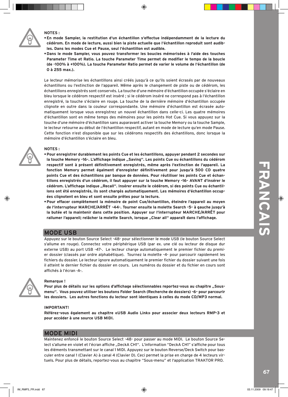 Fr anc ais | Reloop RMP-3 User Manual | Page 67 / 80