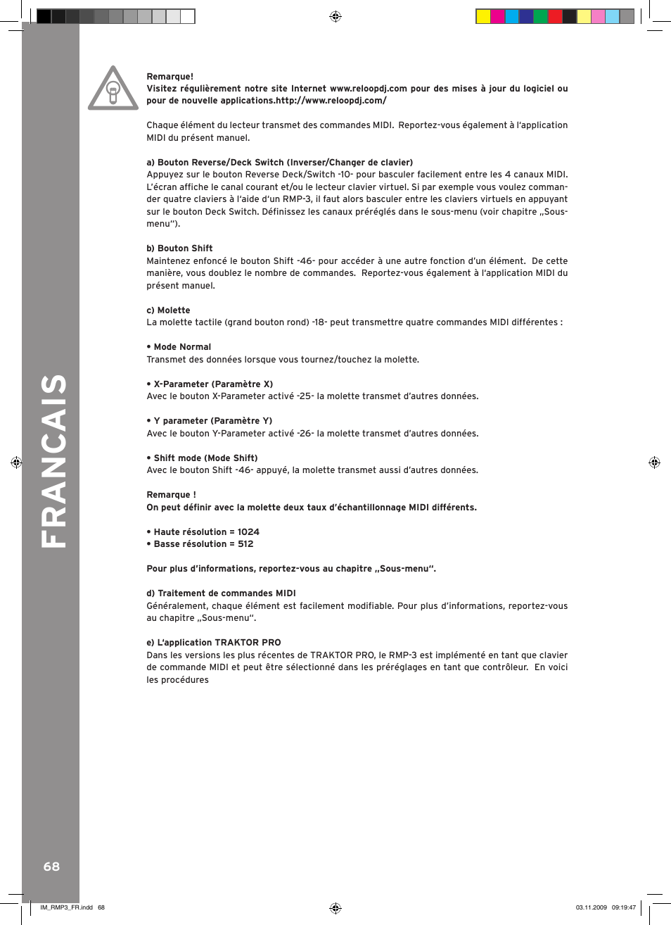 Fr anc ais | Reloop RMP-3 User Manual | Page 68 / 80